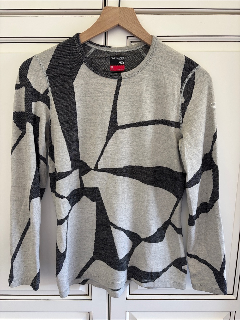 Rare Icebreaker Merino 250 Wool Gray Black Geometric Sweater Layer Womens Medium